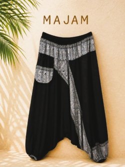 画像1: 壁画プリント＊レーヨン素材＊ふんわり＊サルエルパンツ