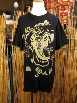 画像1: 黒色＊コットン素材＊抜染プリント＊ガネーシャ＊半袖＊Ｔシャツ＊ＸＬ