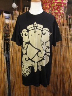 画像1: 黒色＊コットン素材＊抜染プリント＊ガネーシャ＊半袖＊Ｔシャツ＊ＸＬ