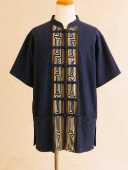 画像1: 無地＊コットン素材＋＊刺繡＊チャイナボタン＊半袖＊シャツ 
