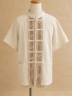 無地＊コットン素材＋＊刺繡＊チャイナボタン＊半袖＊シャツ 