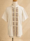 無地＊コットン素材＋＊刺繡＊チャイナボタン＊半袖＊シャツ 