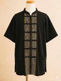 画像1: 無地＊コットン素材＋＊刺繡＊チャイナボタン＊半袖＊シャツ 