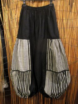 画像2: 黒色＋プリント生地＊切り替え＊コットン素材＊極＊ふんわり＊アラジンパンツ