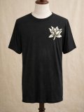 黒色＊コットン素材＊抜染プリント＊ロータス＊半袖＊Ｔシャツ＊ＸＬ