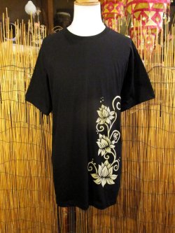 画像2: 黒色＊コットン素材＊抜染プリント＊ロータス＊半袖＊Ｔシャツ＊ＸＬ