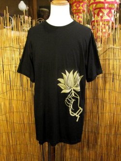 画像2: 黒色＊コットン素材＊抜染プリント＊ロータス＊半袖＊Ｔシャツ＊ＸＬ