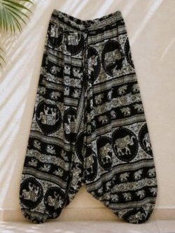 画像1: 象さんプリント＊ポケット付き＊レーヨン素材＊ふんわり＊サルエルパンツ