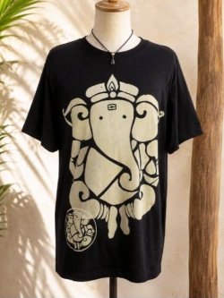 画像1: 黒色＊コットン素材＊抜染プリント＊ガネーシャ＊半袖＊Ｔシャツ＊２ＸＬ