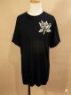 黒色＊コットン素材＊抜染プリント＊ロータス＊半袖＊Ｔシャツ＊２ＸＬ