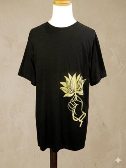 画像1: 黒色＊コットン素材＊抜染プリント＊ロータス＊半袖＊Ｔシャツ＊２ＸＬ
