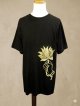 黒色＊コットン素材＊抜染プリント＊ロータス＊半袖＊Ｔシャツ＊２ＸＬ