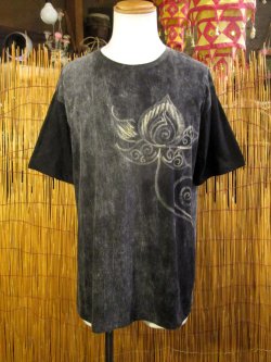 画像2: ストーンウォッシュ加工＊コットン素材＊ロータス＊ハンドペイント＊半袖Ｔシャツ＊ＸＬ