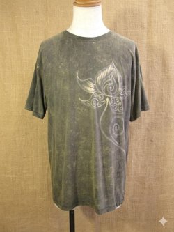 画像1: ストーンウォッシュ加工＊コットン素材＊ロータス＊ハンドペイント＊半袖Ｔシャツ＊ＸＬ