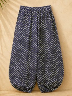 画像1: 和風プリント＊コットン素材＊半端丈＊クロップドパンツ