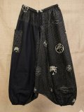 黒色＋和風プリント＊切り替え＊コットン素材＊ふんわり＊サルエルパンツ