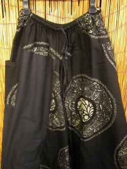 画像2: 黒色＋和風プリント＊切り替え＊コットン素材＊ふんわり＊サルエルパンツ