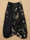 黒色＋和風プリント＊切り替え＊コットン素材＊ふんわり＊サルエルパンツ