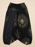 黒色＋和風プリント＊切り替え＊コットン素材＊ふんわり＊サルエルパンツ