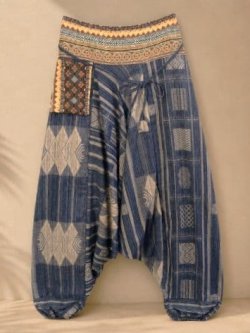 画像1: 織り生地＊幾何学模様＊コットン素材＊すっきり＊サルエルパンツ
