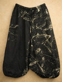 画像1: 黒色＋和風プリント＊切り替え＊コットン素材＊ふんわり＊サルエルパンツ