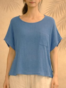 画像1: 無地＊Ｗガーゼコットン素材＊ポンチョ風＊プルオーバー