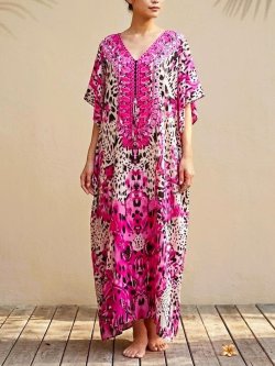 画像1: 薄手ビスコース素材＊ゆったりサイズ ＊アフリカン＊タイダイ風＊ガラベーヤ＊ポンチョ風＊マキシ丈＊ワンピース＊ベリーダンス