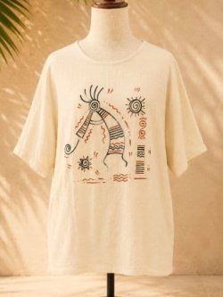 画像1: ココペリ＊ハンドペイント＊Ｗコットン素材＊ハーフスリーブ＊プルオーバー