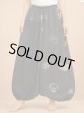 黒色＋和風プリント＊切り替え＊コットン素材＊ふんわり＊サルエルパンツ