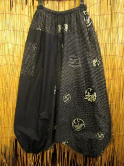 画像2: 黒色＋和風プリント＊切り替え＊コットン素材＊ふんわり＊サルエルパンツ