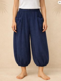 画像1: 二枚重ね＊無地＊コットン素材＊半端丈＊クロップドパンツ