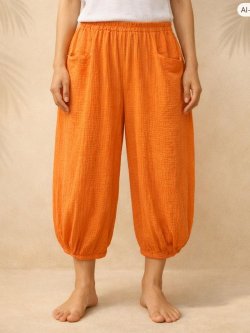 画像1: 二枚重ね＊無地＊コットン素材＊半端丈＊クロップドパンツ
