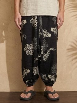 画像1: 和風プリント＊コットン素材＊ふんわり＊サルエルパンツ