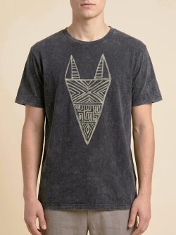 画像1: ストーンウォッシュ加工＊コットン素材＊キツネ＊ハンドペイント＊半袖Ｔシャツ＊Ｌ