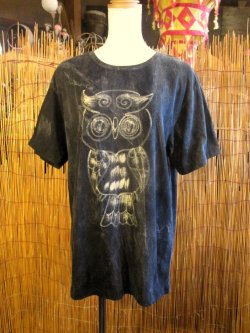 画像2: ストーンウォッシュ加工＊コットン素材＊ふくろう＊ハンドペイント＊半袖Ｔシャツ＊Ｌ