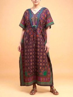 画像1: 薄手ビスコース素材＊ゆったりサイズ＊アフリカンプリント＊ガラベーヤ＊ポンチョ風＊マキシ丈＊ワンピース＊ベリーダンス