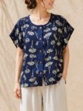 藍染め＊ガーゼコットン素材＊ポンチョ風＊前開き＊シャツ