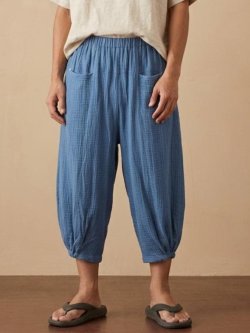 画像1: 二枚重ね＊無地＊コットン素材＊半端丈＊クロップドパンツ