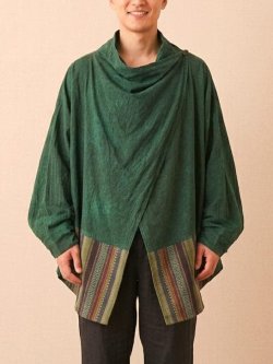 画像1: ストーンウォッシュ加工＋織り生地＊ゆったりサイズ＊２ＷＡＹ＊スナフキン＊旅人風コート