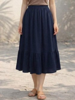 画像1: 無地＊コットン素材＊ミモレ丈＊ティアードスカート