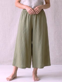 画像1: 無地＊コットン素材＊シンプル＊半端丈＊ワイドパンツ