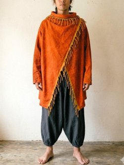 画像2: ストーンウォッシュ加工＊コットン素材＊ゆったりサイズ＊２ＷＡＹ＊フリンジ＊スナフキン＊旅人風コート