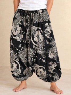 画像1: 和風プリント＊コットン素材＊ふんわり＊サルエルパンツ
