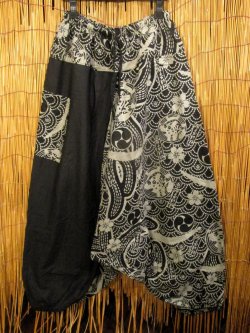 画像2: 黒色＋和風プリント＊切り替え＊コットン素材＊ふんわり＊サルエルパンツ