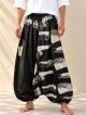 黒色＋和風プリント＊切り替え＊コットン素材＊ふんわり＊サルエルパンツ