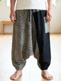 黒色＋和風プリント＊切り替え＊コットン素材＊ふんわり＊サルエルパンツ