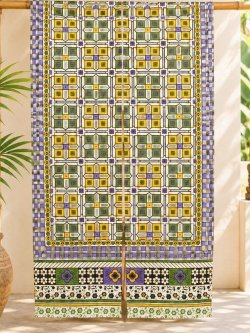 画像1: 【１５０ｃｍ×８５ｃｍ】インド綿＊レトロ調プリント＊暖簾＊のれん