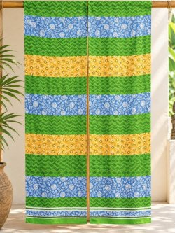画像1: 【１５０ｃｍ×８５ｃｍ】インド綿＊レトロ調プリント＊暖簾＊のれん