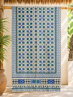 画像2: 【１５０ｃｍ×８５ｃｍ】インド綿＊レトロ調プリント＊暖簾＊のれん