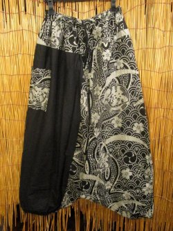 画像2: 黒色＋和風プリント＊切り替え＊コットン素材＊ふんわり＊サルエルパンツ